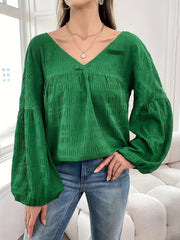 Plus Size Texture V-Neck Long Sleeve Top 