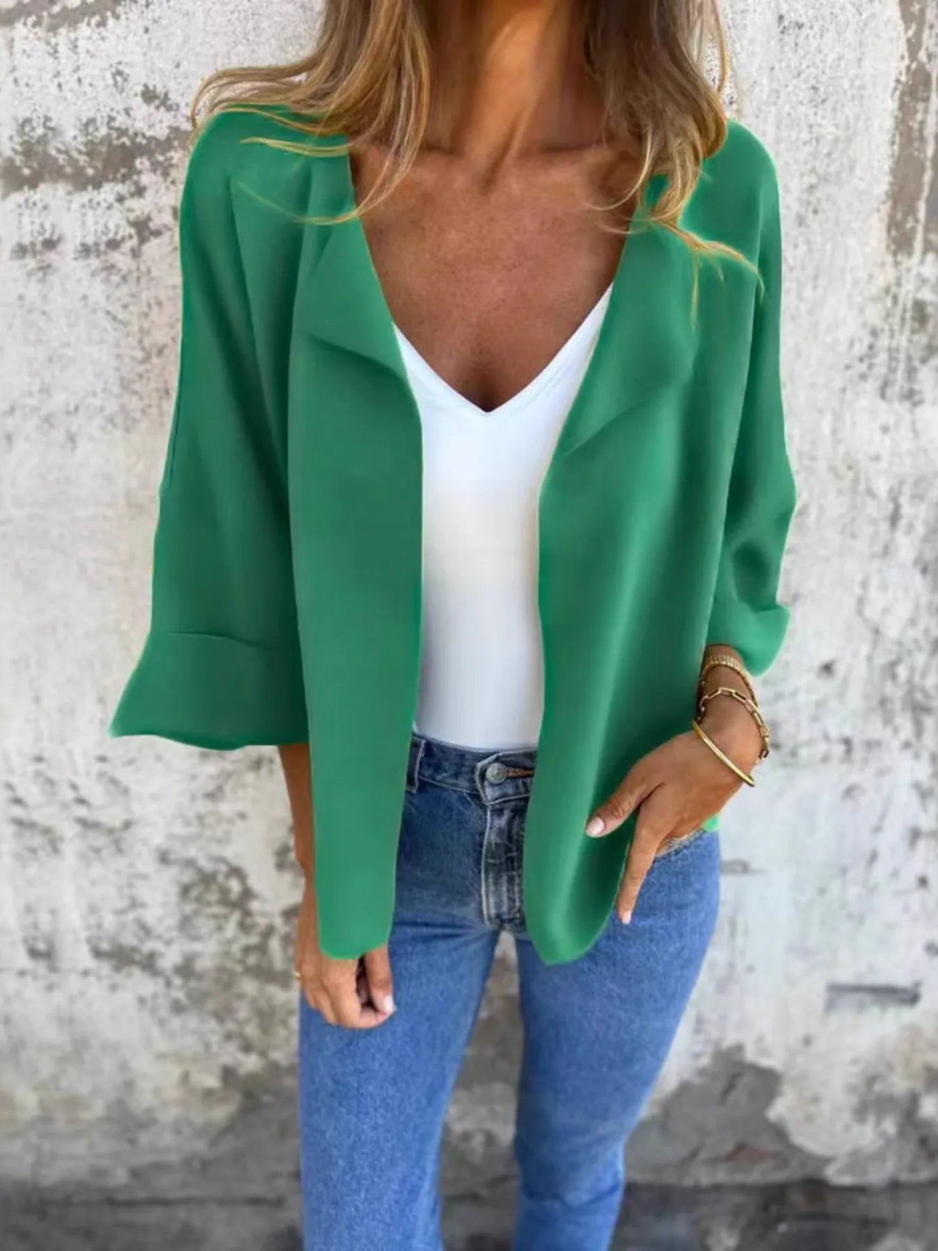 Full Size Open Front 3/4 Sleeve Cardigan Plus Size 