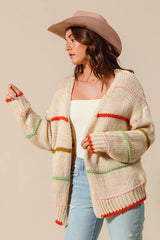 SO ME Loose Fit Multi Stripe Open Front Cardigan 