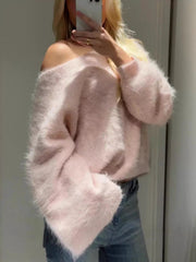 Fuzzy One Shoulder Sweater 