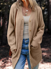 Fuzzy Buttoned Front Cardigan with Pockets 