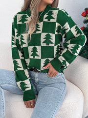 Christmas Tree Checkerboard Pattern Sweater 