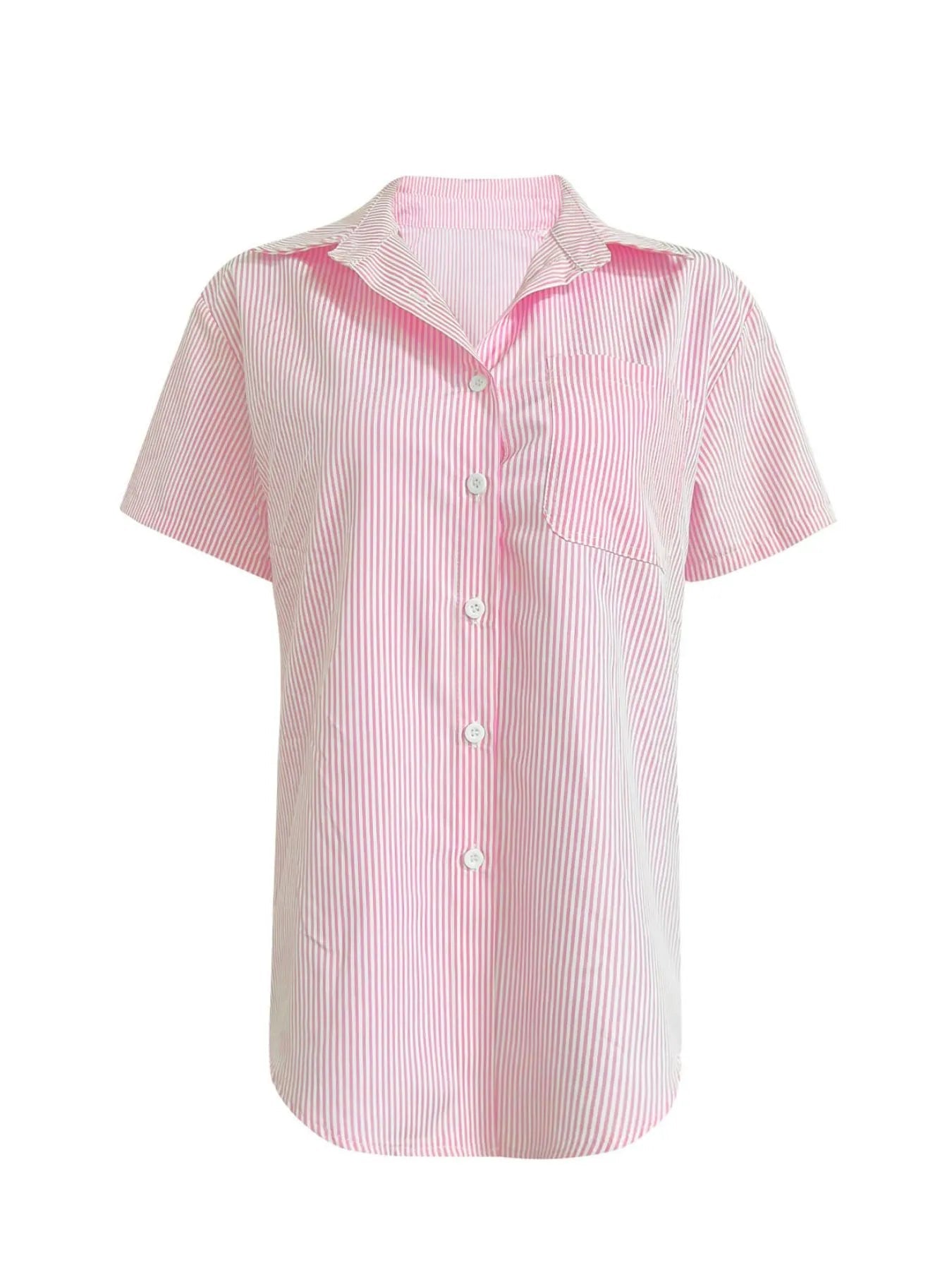 Full Size Striped Button-Up Casual Shirt with Pocket Plus Size 
