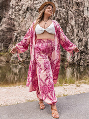 Plus Size Open Front Cardigan and Pants Set 