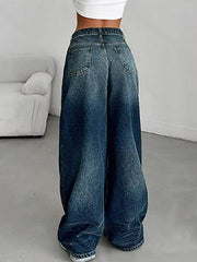 Vintage Wash Wide Leg Jeans 