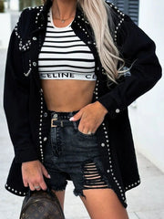 Studded Snap Down Long Sleeve Denim Shacket 