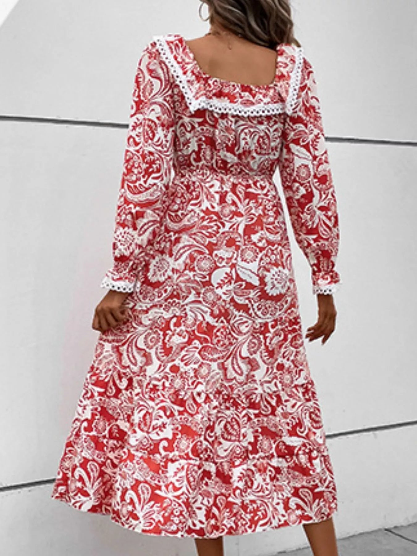 Printed Square Neck Long Sleeve Dress 