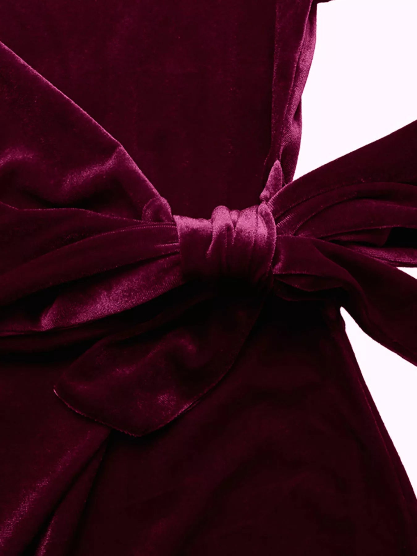 Velvet Slit Round Neck Long Sleeve Dress with Side Tie Detail 