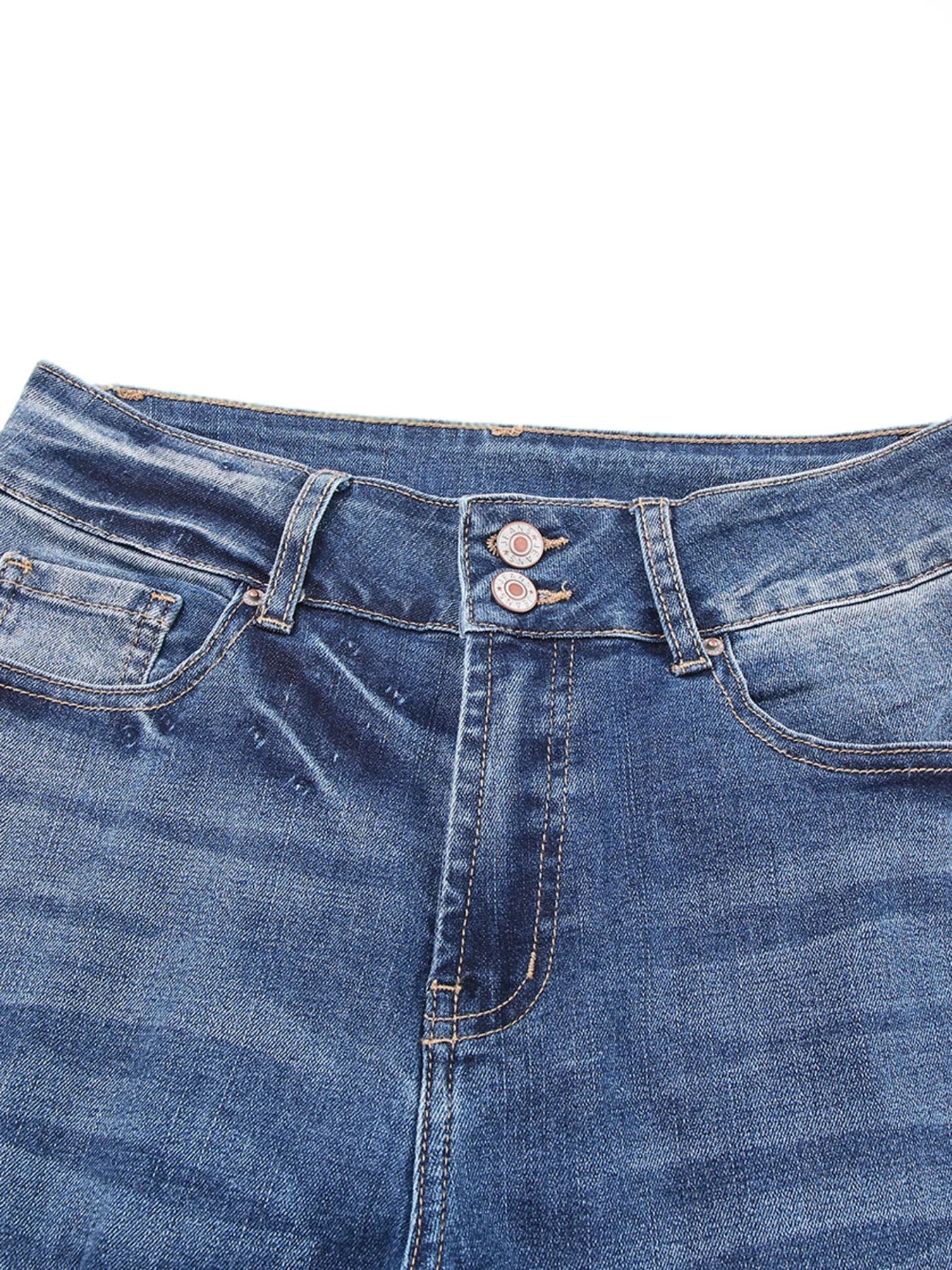 High Waist Distressed Straight Leg Jeans 