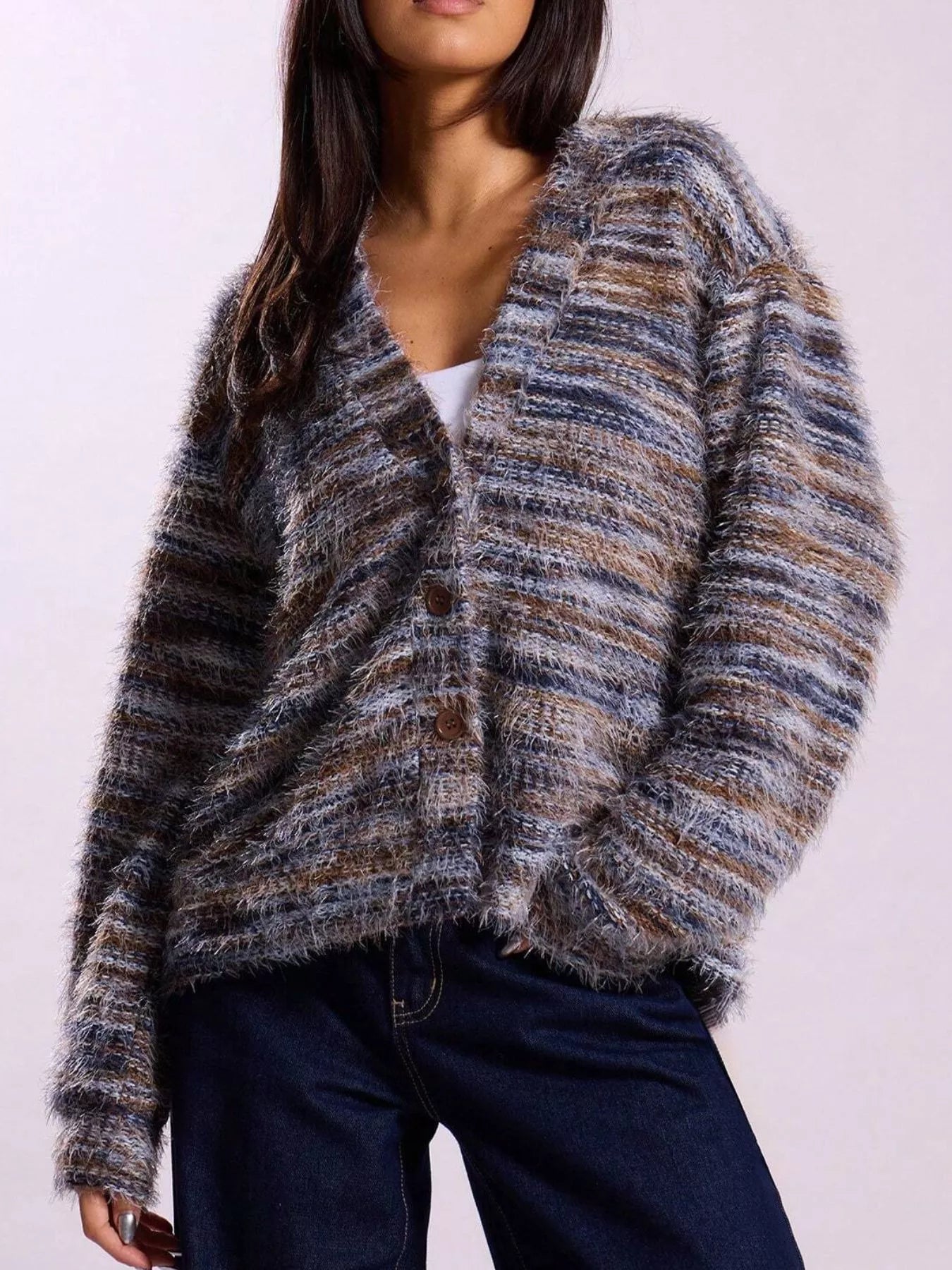 Chunky Knit V-Neck Button-Up Cardigan 