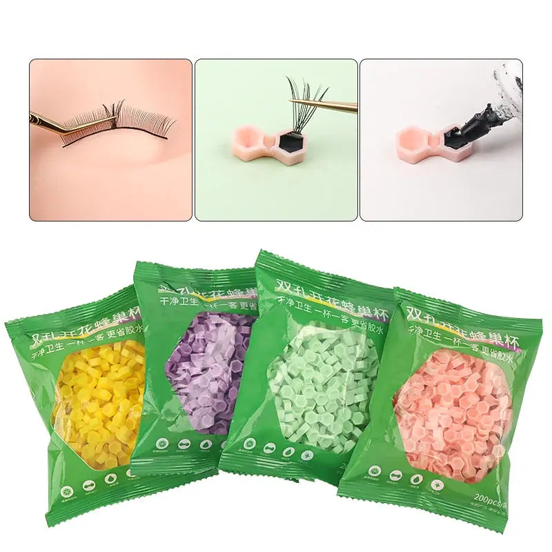 2-Hole Honeycomb Glue Cups for Eyelash Extensions, 200-Pack dylinoshop