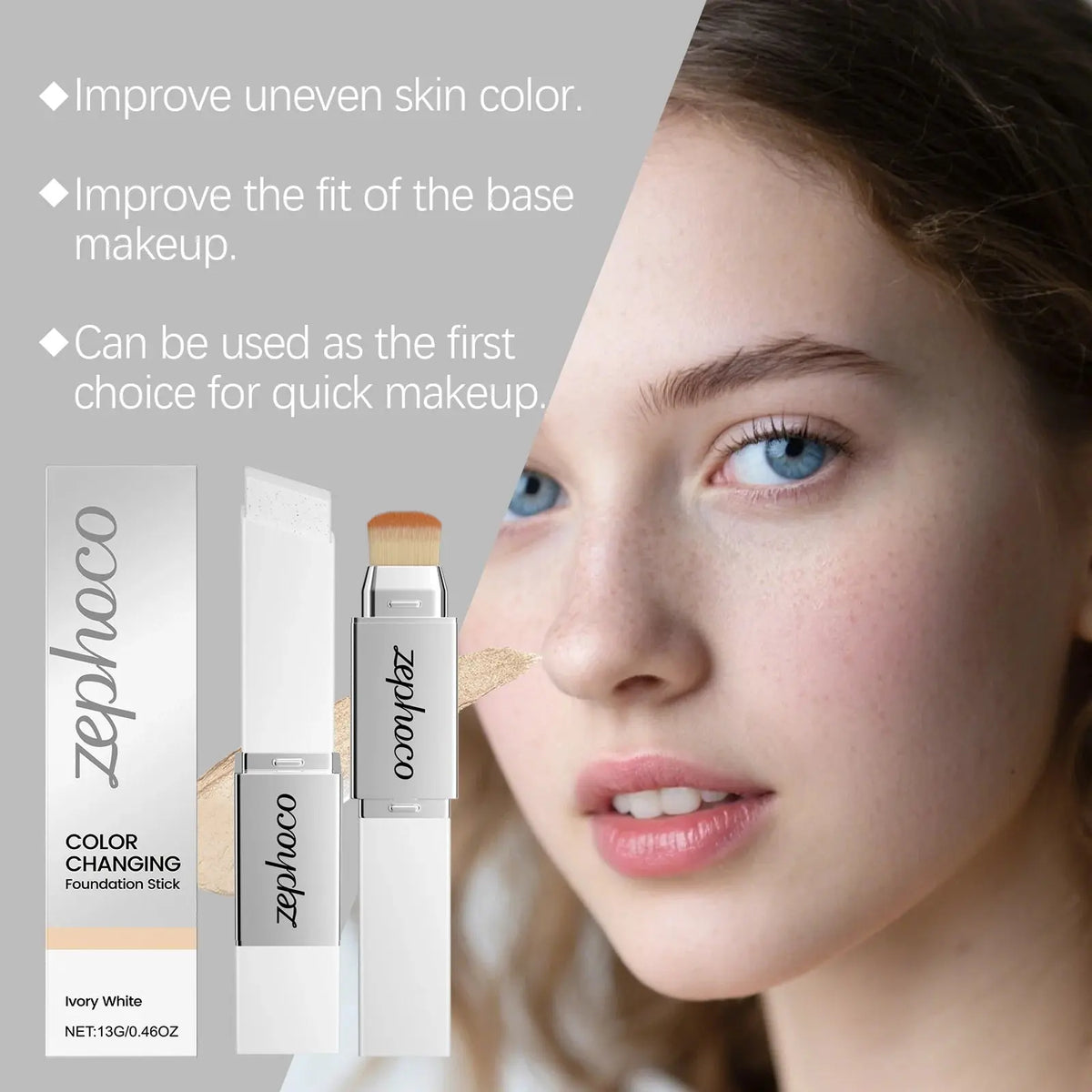 2-in-1 Color Changing Foundation Stick – Lightweight Concealer & Foundation for All Skin Tones