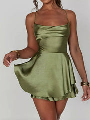 Backless Layered Ruffled Cami Dress 