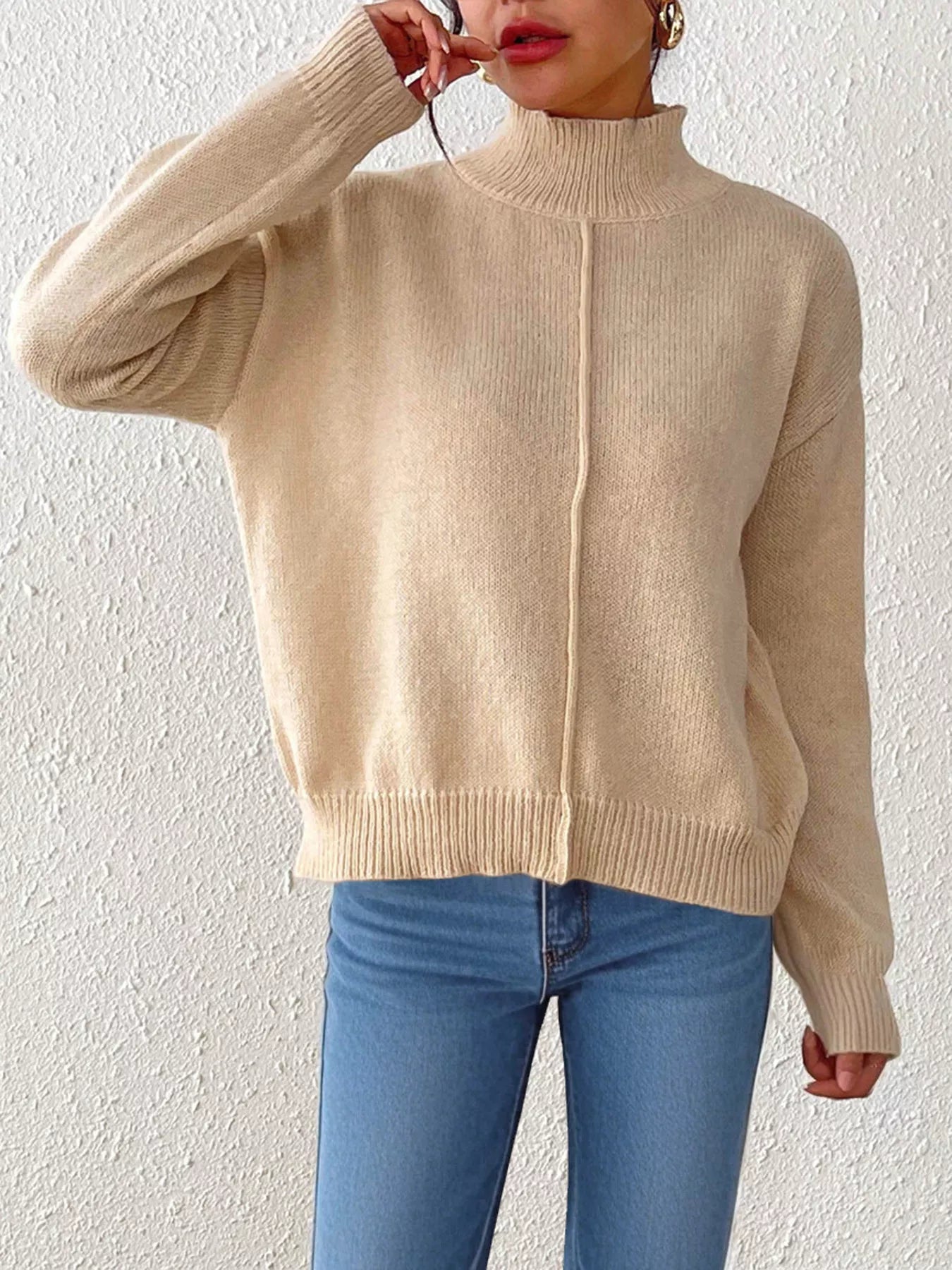 Turtleneck Dropped Shoulder Sweater 