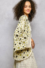 POL Open Front Floral Pattern Crochet Cardigan 