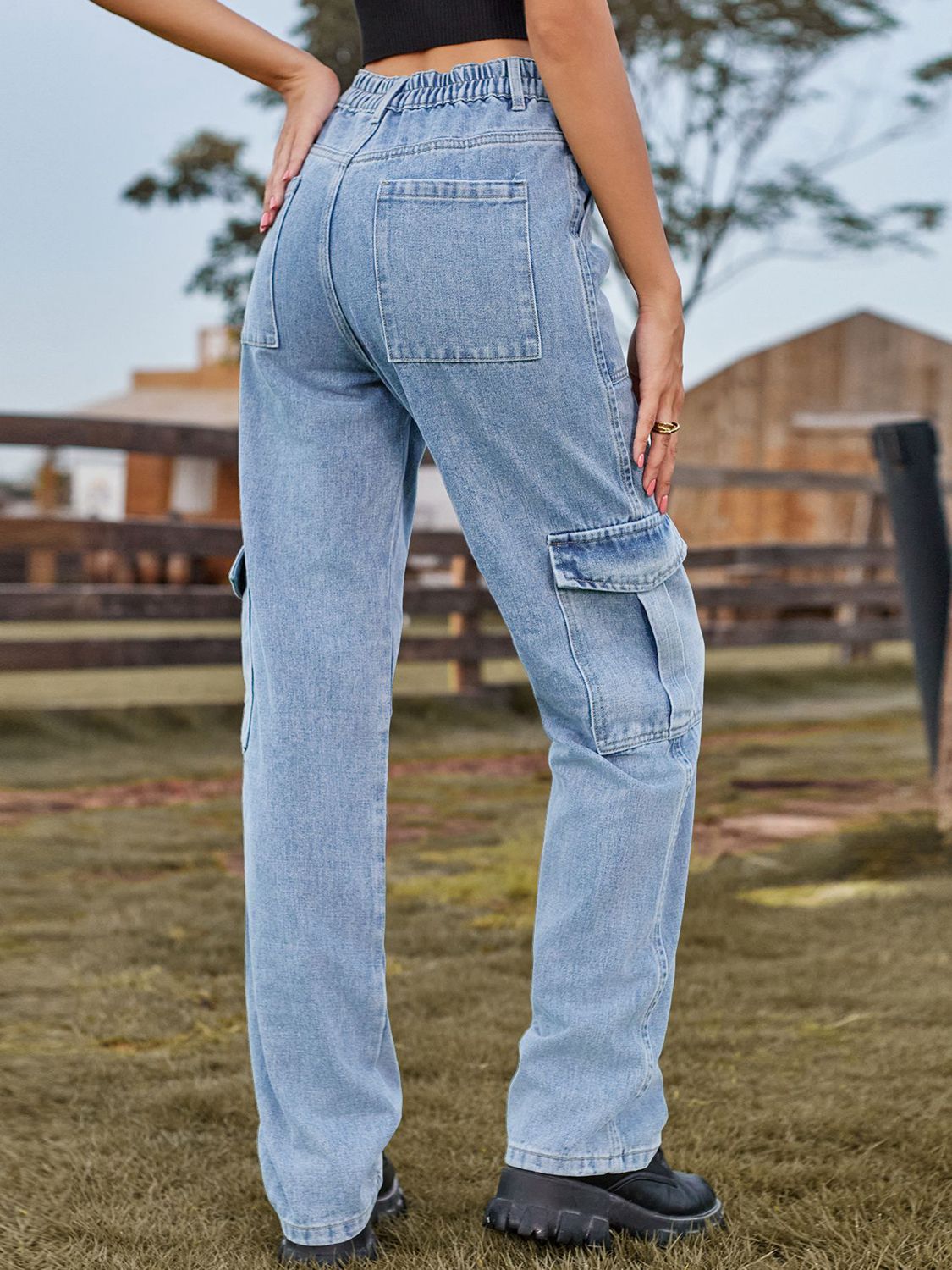 High Waist Cargo Jeans 