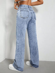 Contrast Bootcut Jeans with Pockets 