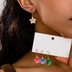 4 Piece Colorful Flower Drop Earrings 