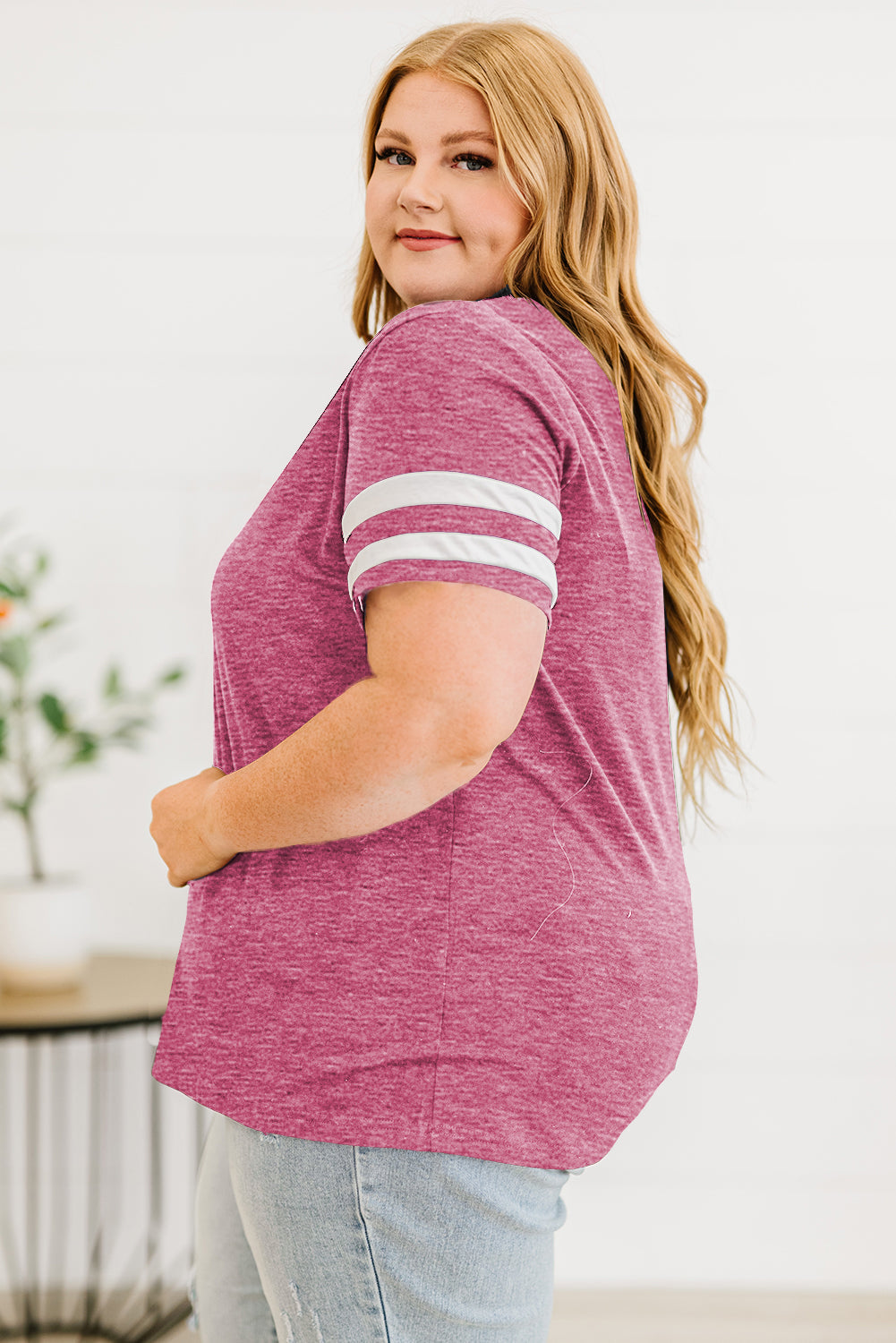 Plus Size Striped V-Neck Tee Shirt 