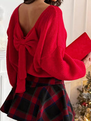 Back Bowknot Long Sleeve Sweater 