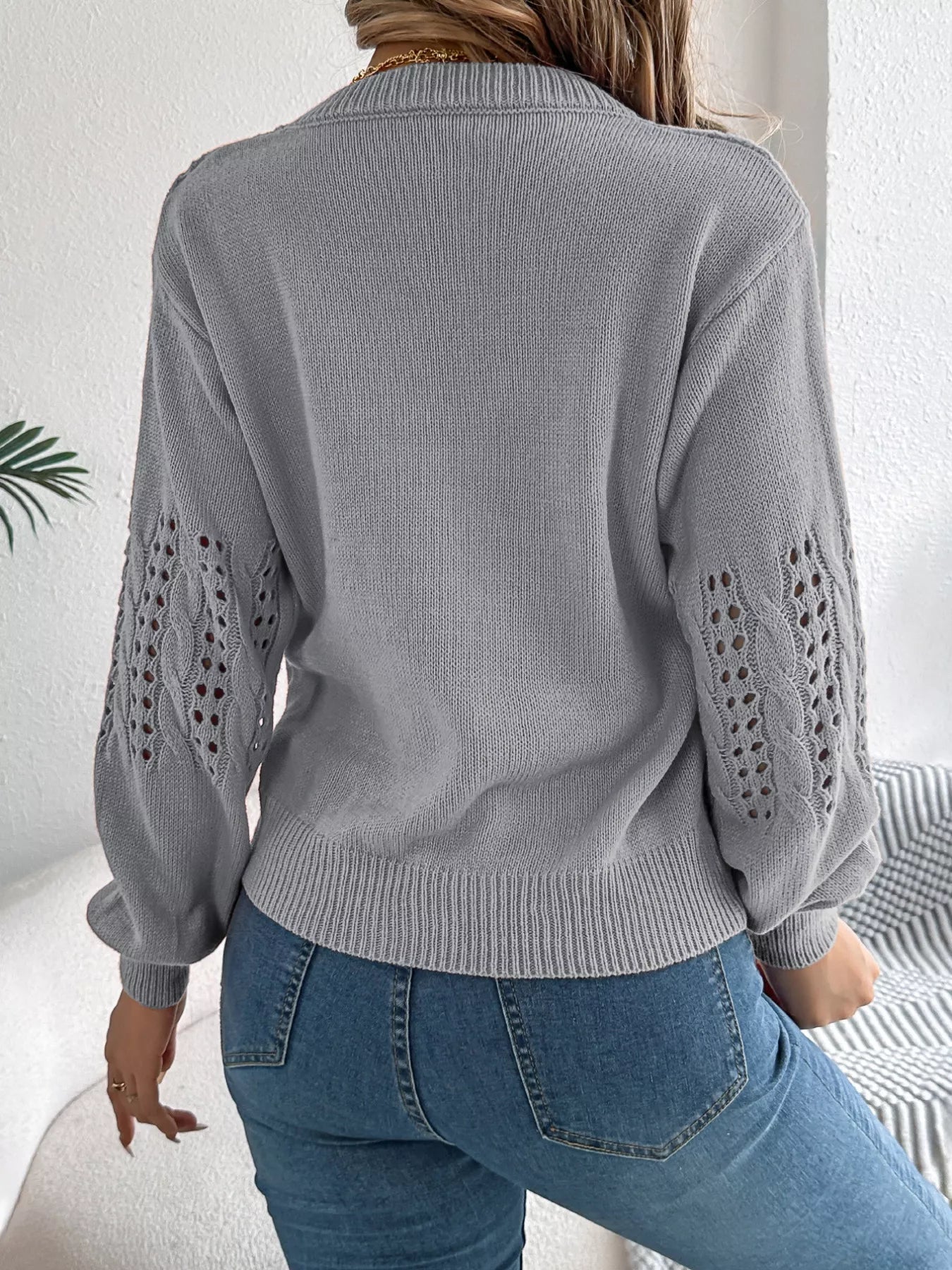 Hollow Out Eyelet Long Sleeve Sweater 