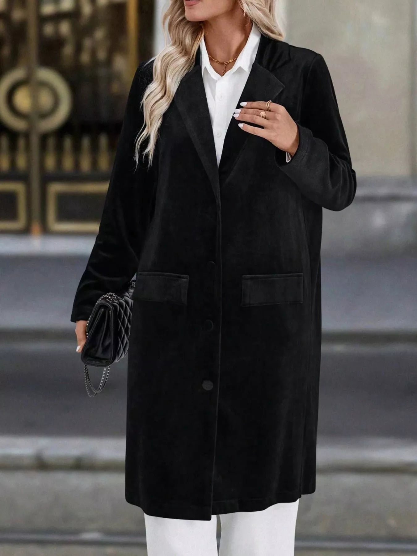 Lapel Collar Long Sleeve Longline Coat 