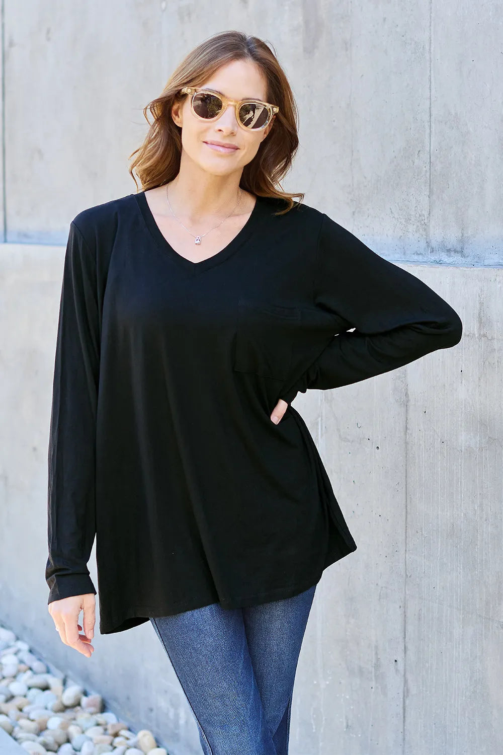 Basic Bae Full Size V-Neck Long Sleeve Top 