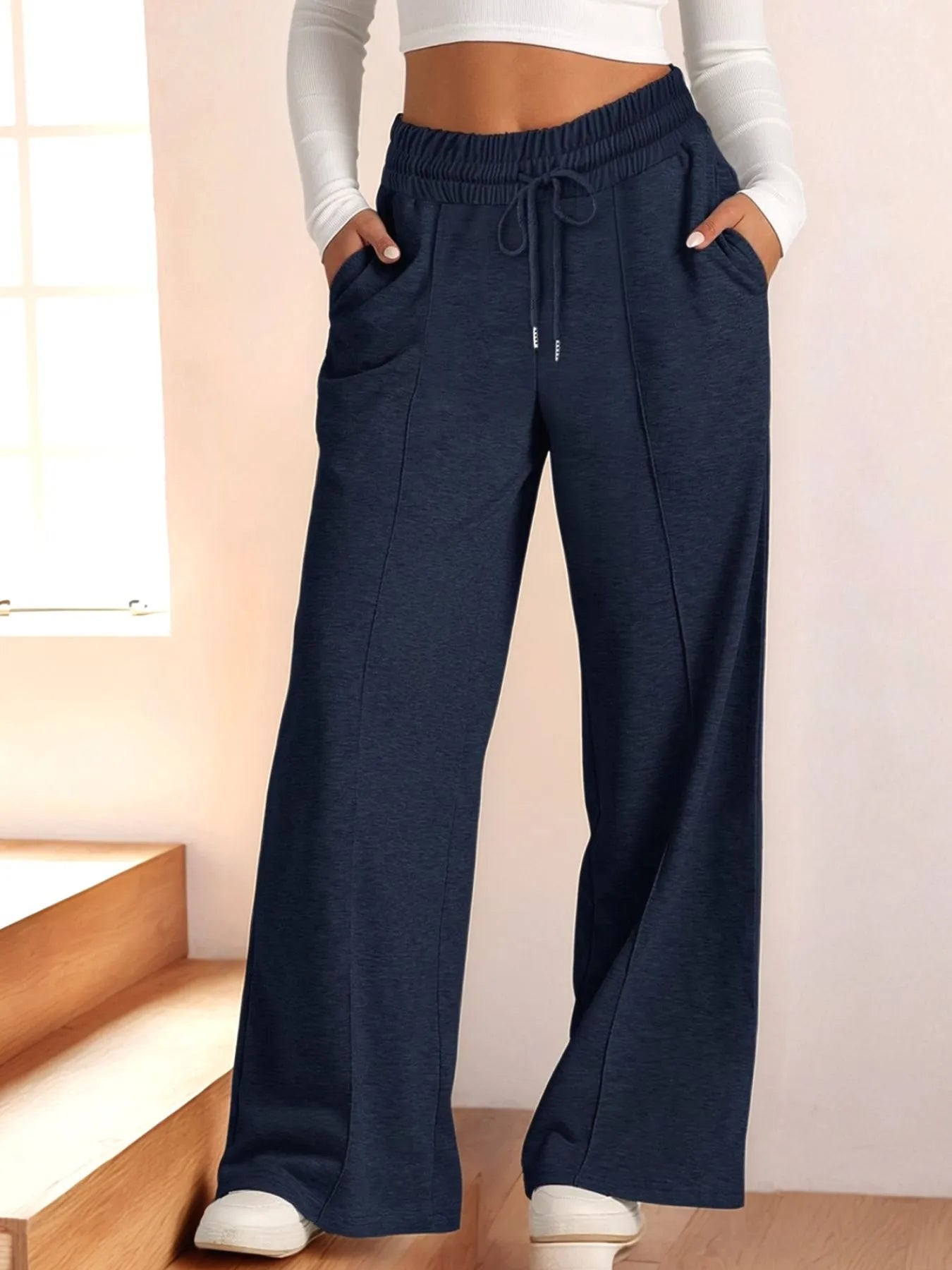 Full Size Drawstring Relaxed Fit Wide Leg Pants Plus Size 