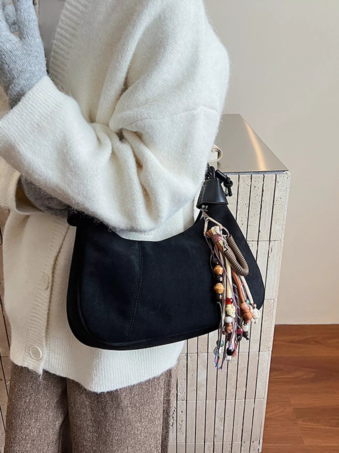 Vintage Suede Tassel Shoulder Bag 