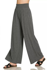 Zenana Smocked Waist Wide Leg Palazzo Pants 