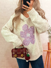 Flower Long Sleeve Hooded Sweater 