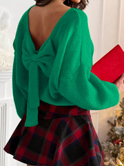 Back Bowknot Long Sleeve Sweater 