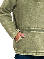 Zenana Fleece Washed High Neck Kangaroo Pocket Sweatshirt 