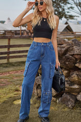 Loose Fit Long Jeans with Pockets 