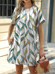 Printed Round Neck Short Sleeve Mini Dress 