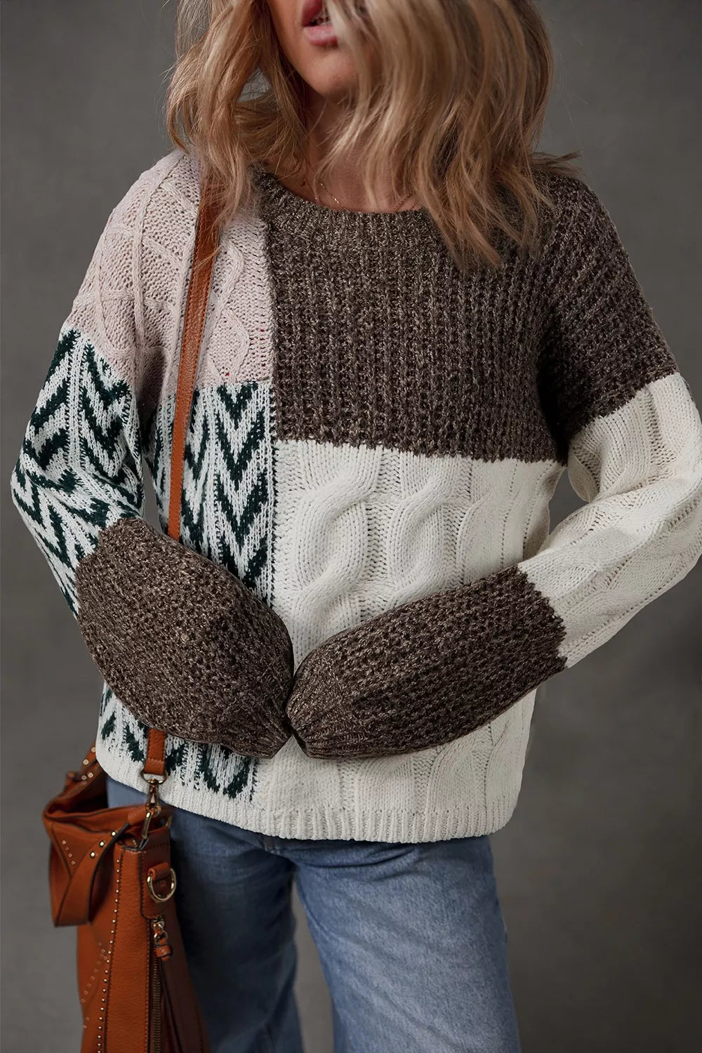 Color Block Cable Knit Sweater 