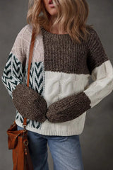 Color Block Cable Knit Sweater 