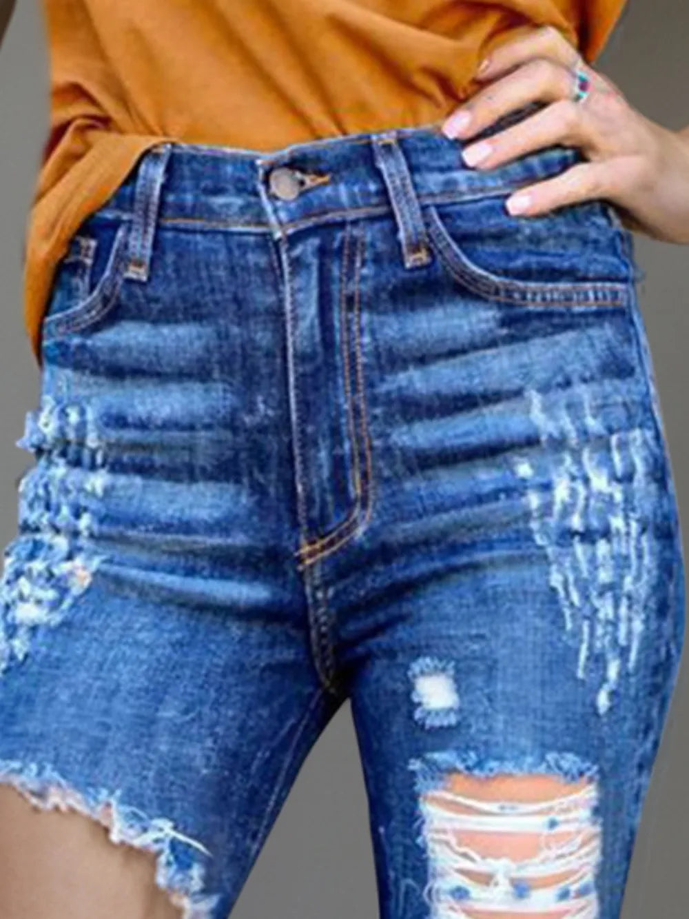 Raw Hem Distressed Bootcut Jeans 