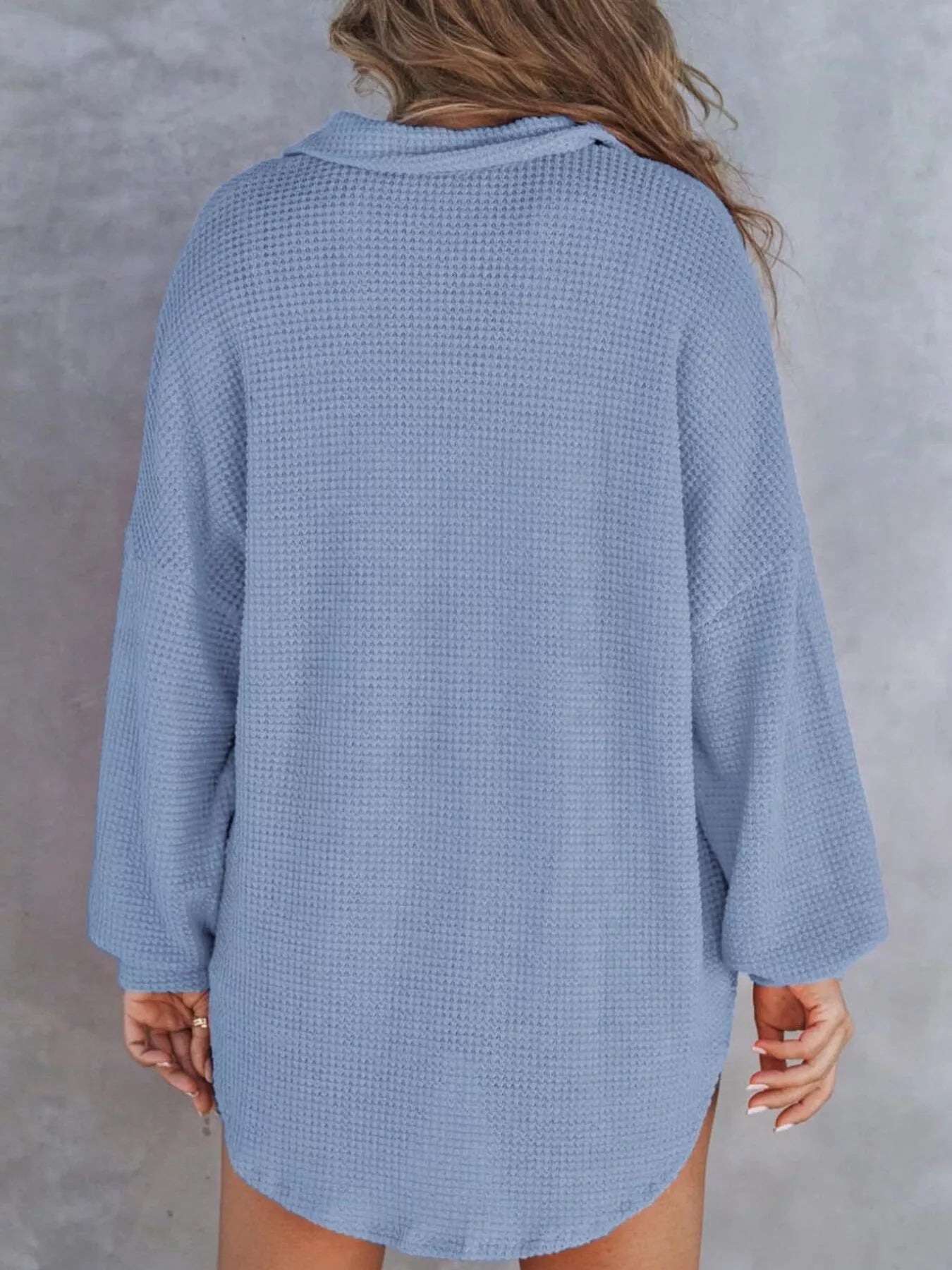 Casual Waffle Knit Button Detail Blouse 