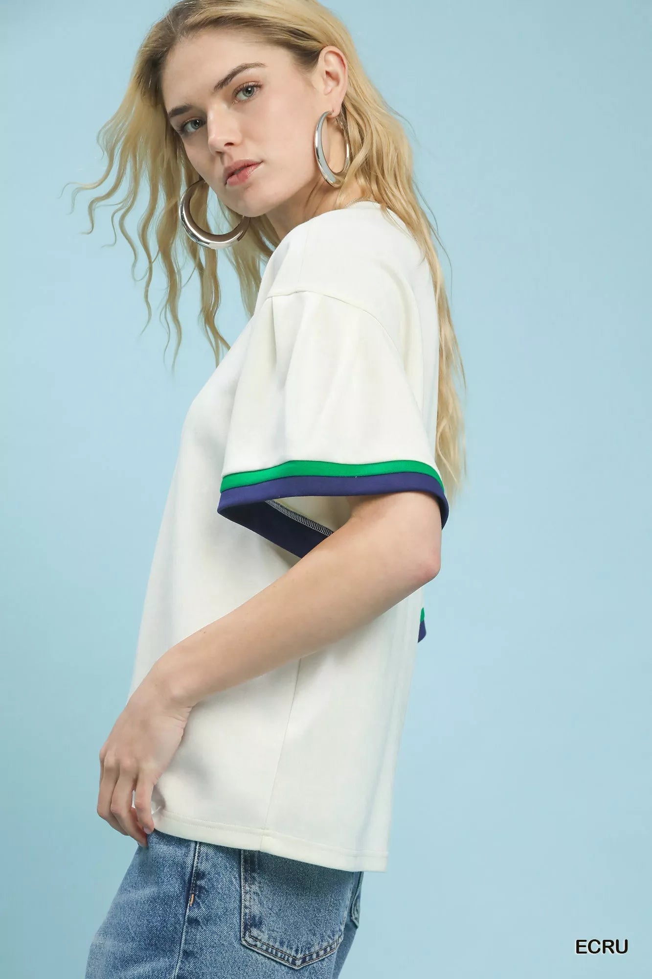 Umgee Contrast Trim Bell Sleeve Top 