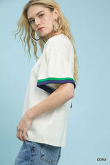 Umgee Contrast Trim Bell Sleeve Top 