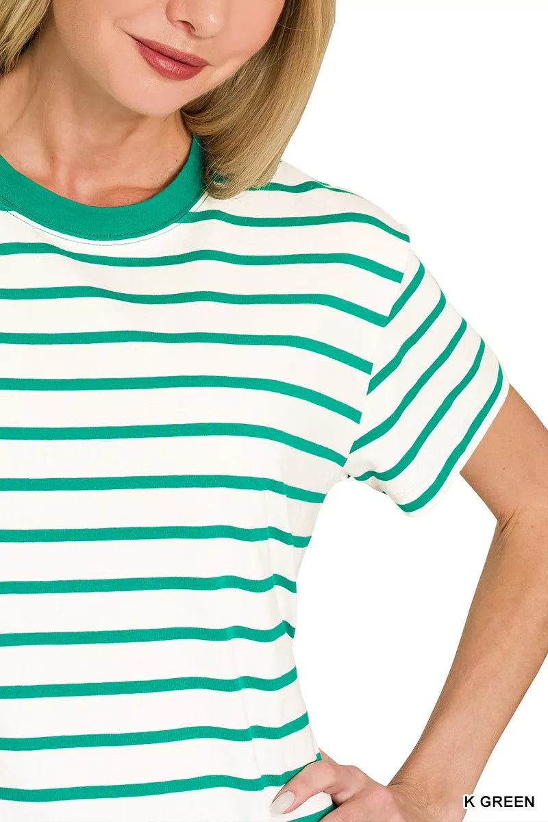 Zenana Striped Round Neck Short Sleeve T-Shirt 