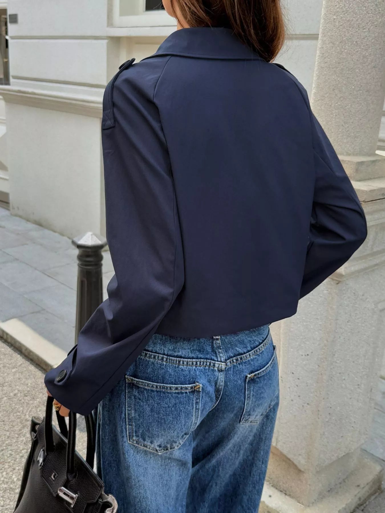 Cropped Double-Breasted Raglan Sleeve Jacket 