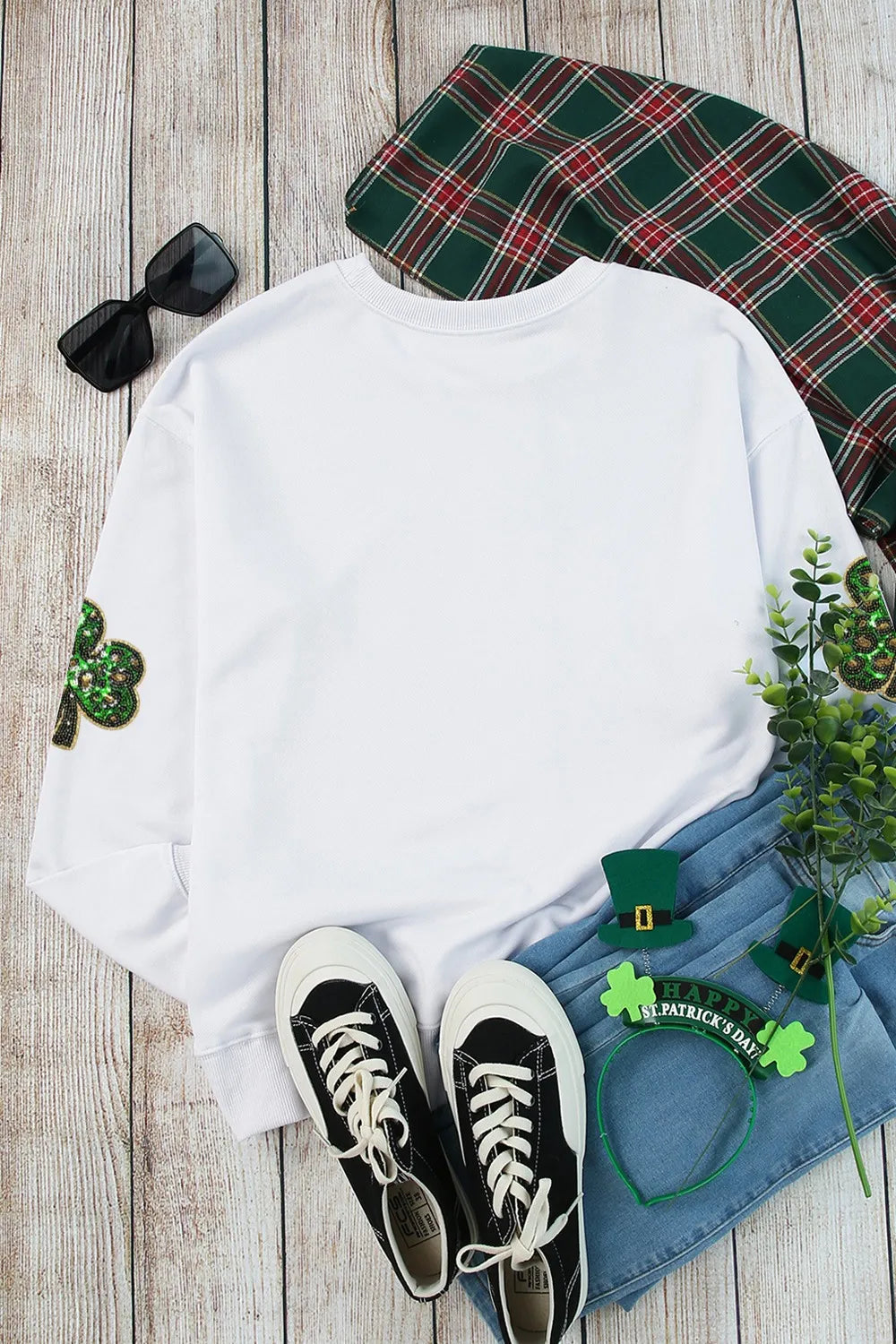 Sequin Lucky Clover Long Sleeve Sweatshirt 