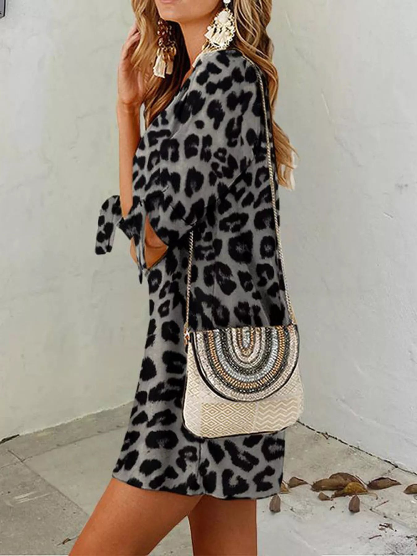 Leopard Round Neck Half Sleeve Dress 