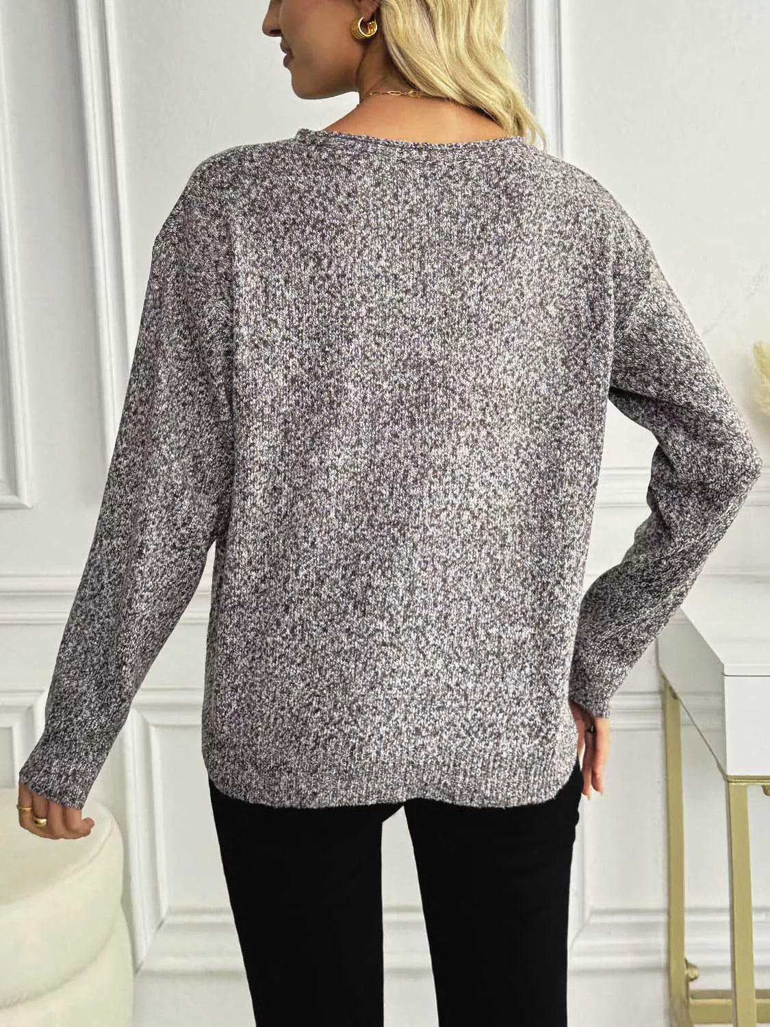 Casual V-Neck Drop Shoulder Sweater 