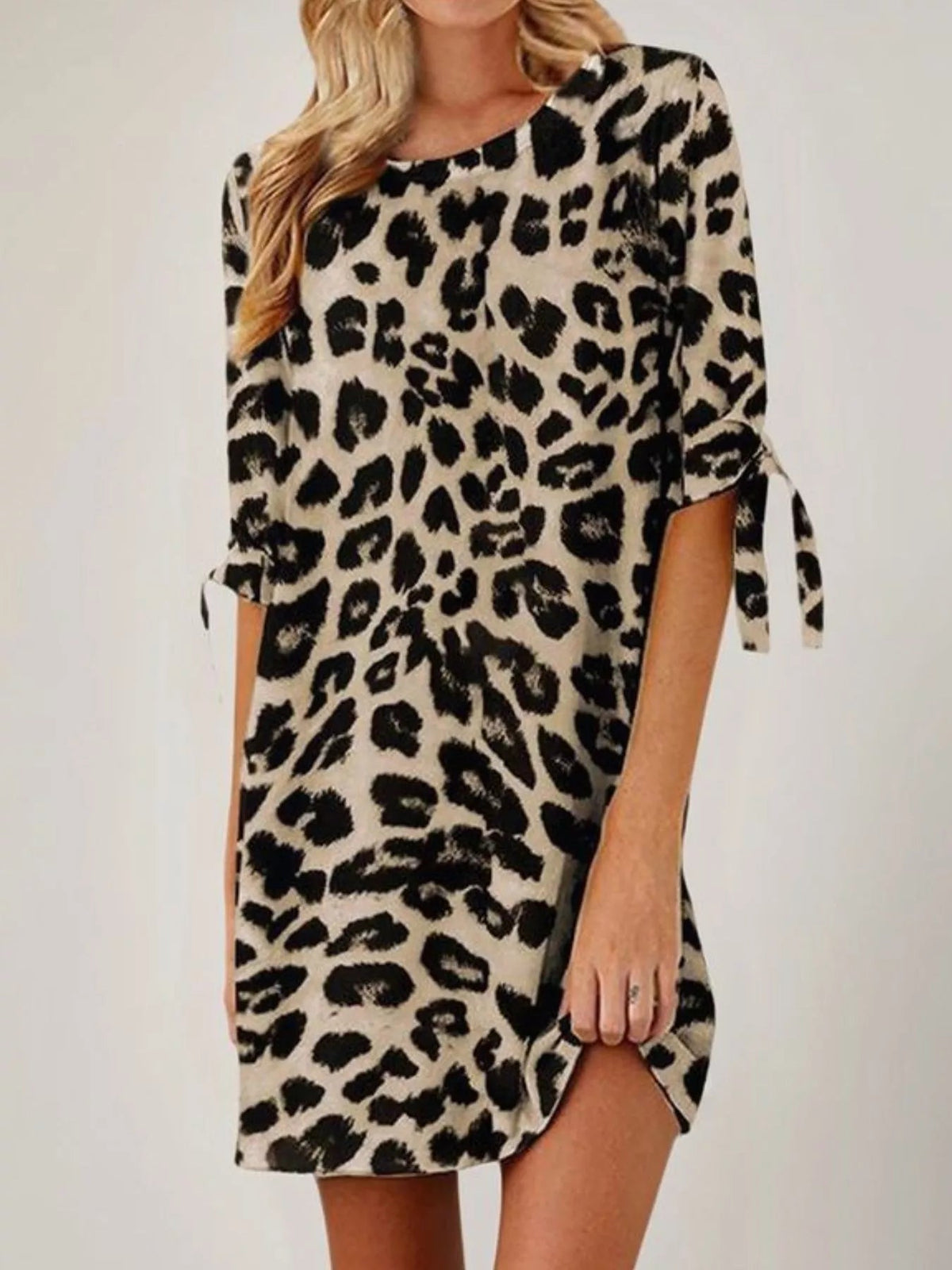 Leopard Round Neck Half Sleeve Dress 