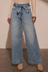 Tied Wide Leg Jeans with Pockets 