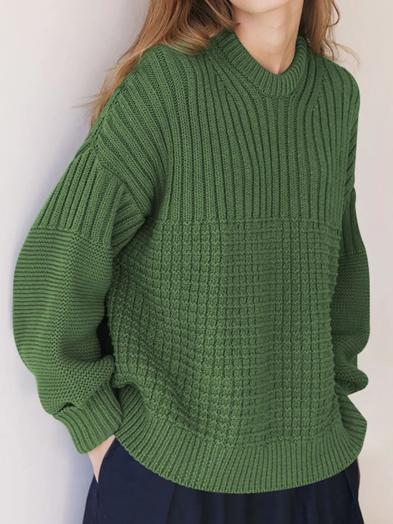 Textured Knit Round Neck Sweater 