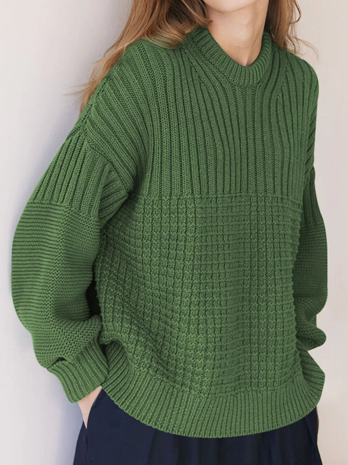 Textured Knit Round Neck Sweater 